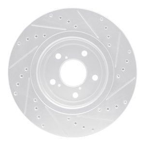 Acura MDX Brake Rotor (1) - Front Right - R1 Concepts - Drilled & Slotted - Silver - `17-`20